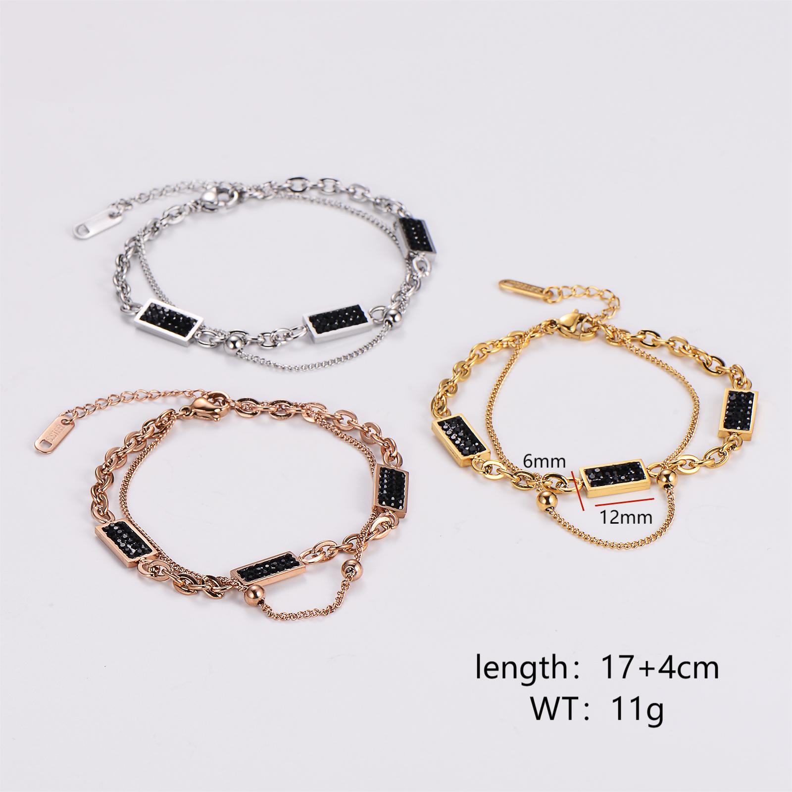 Simple Style Classic Style Solid Color 304 Stainless Steel 18K Gold Plated Rose Gold Plated Artificial Rhinestones Bracelets In Bulk display picture 1
