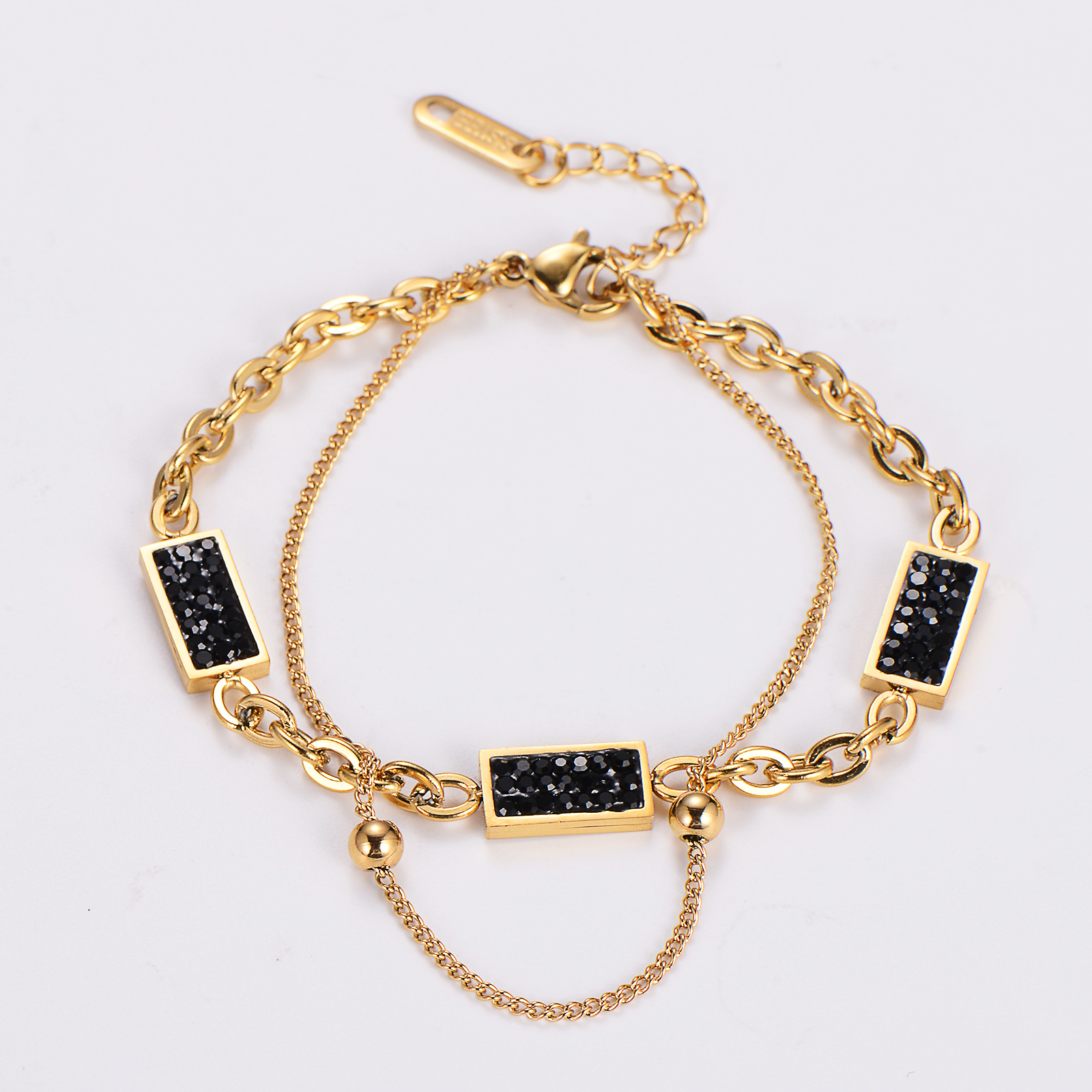 Simple Style Classic Style Solid Color 304 Stainless Steel 18K Gold Plated Rose Gold Plated Artificial Rhinestones Bracelets In Bulk display picture 4