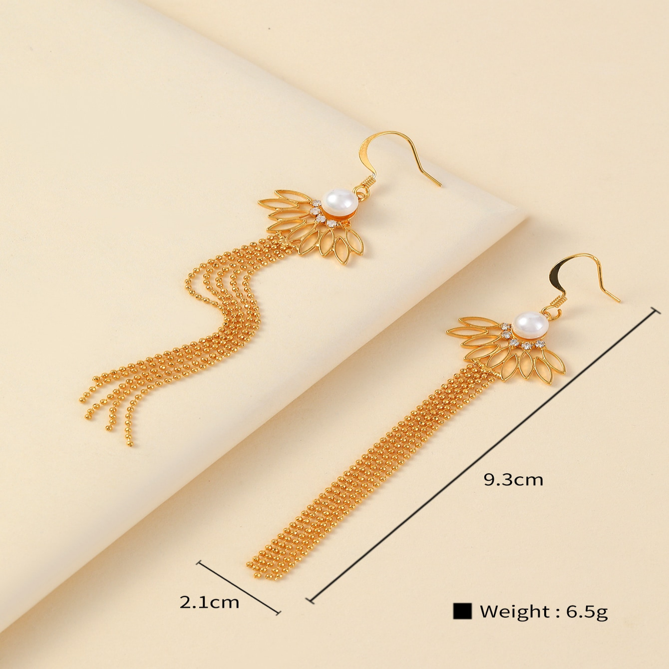 1 Pair IG Style French Style Rhombus Tassel Copper Artificial Pearls Zircon 18K Gold Plated Drop Earrings display picture 9