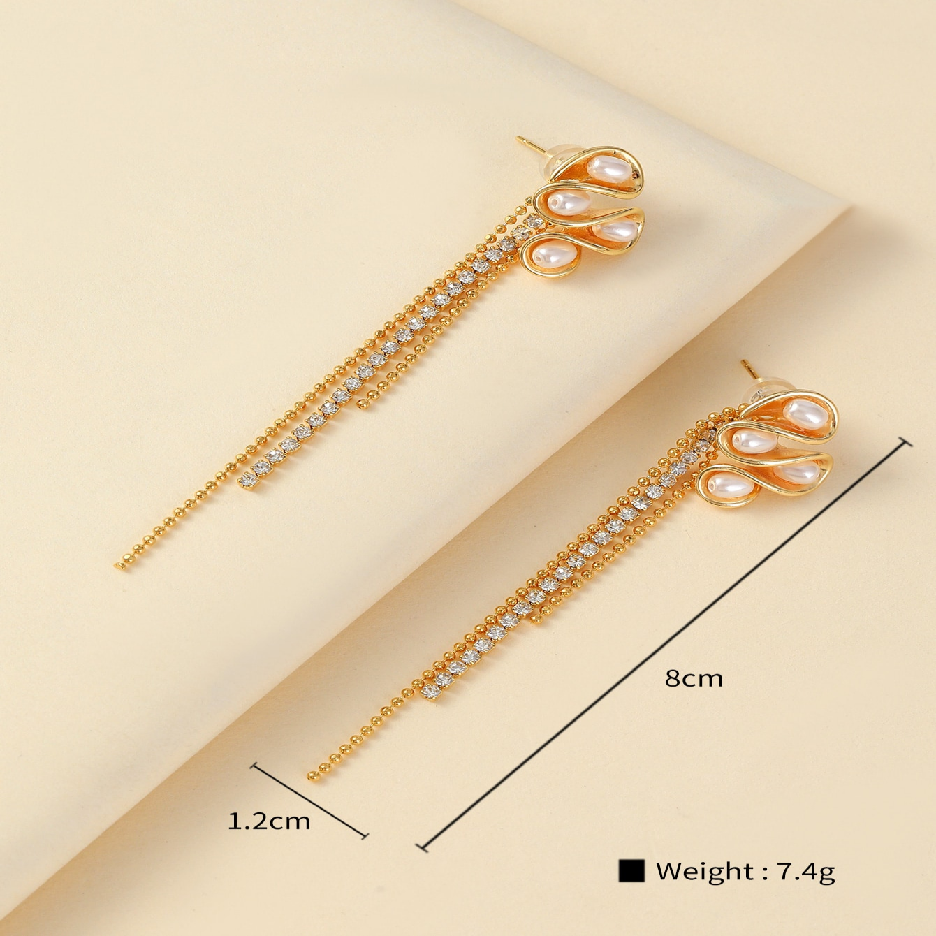 1 Pair IG Style French Style Rhombus Tassel Copper Artificial Pearls Zircon 18K Gold Plated Drop Earrings display picture 3