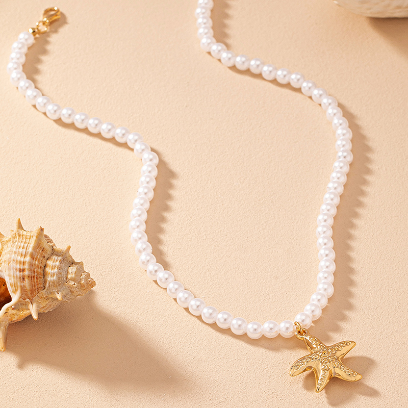 Feenhafter Stil Seestern Künstliche Perle Frau Halskette Mit Anhänger display picture 2