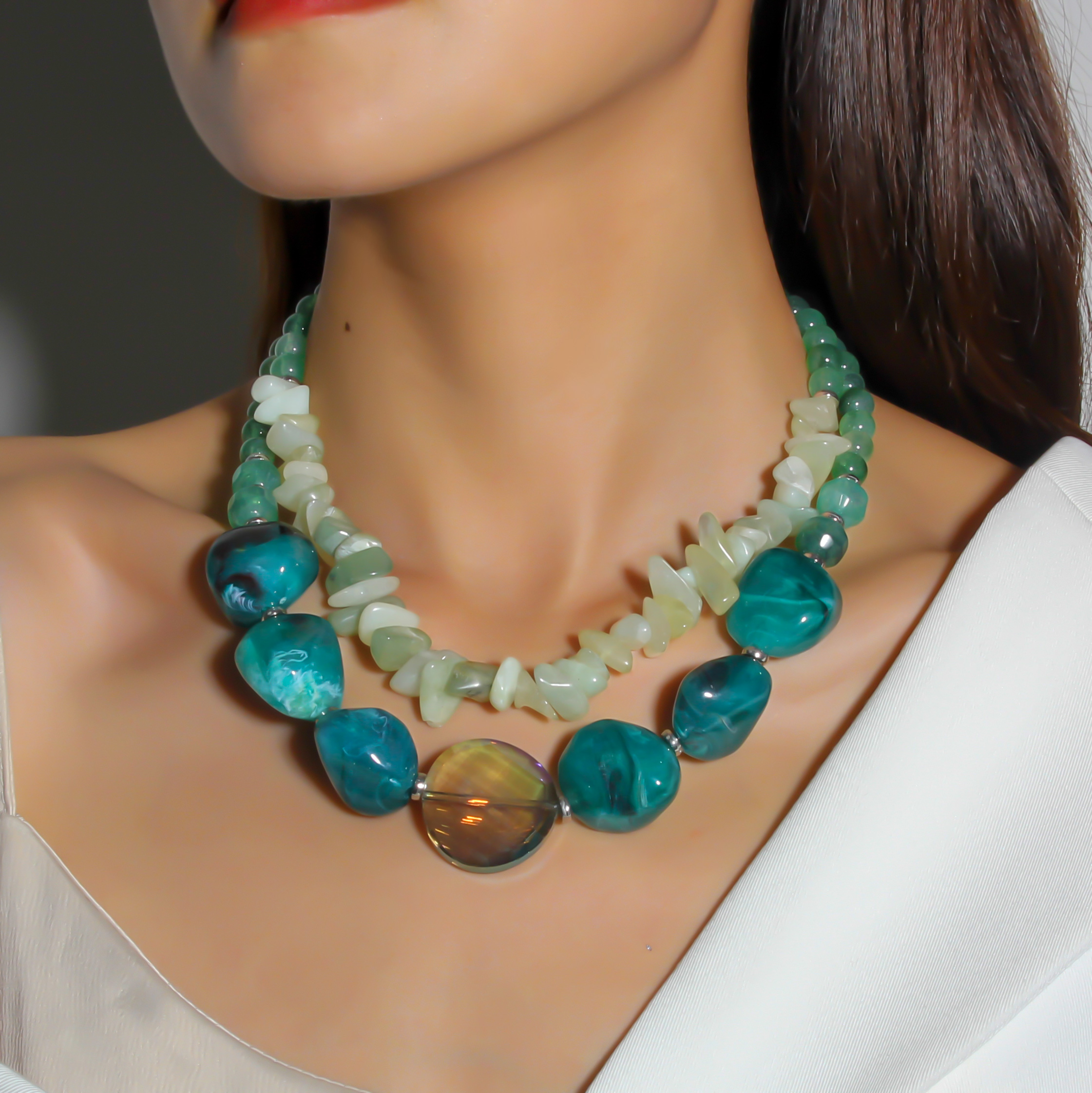 Elegant Retro Color Block Plastic Irregular Beaded Women's Necklace display picture 2