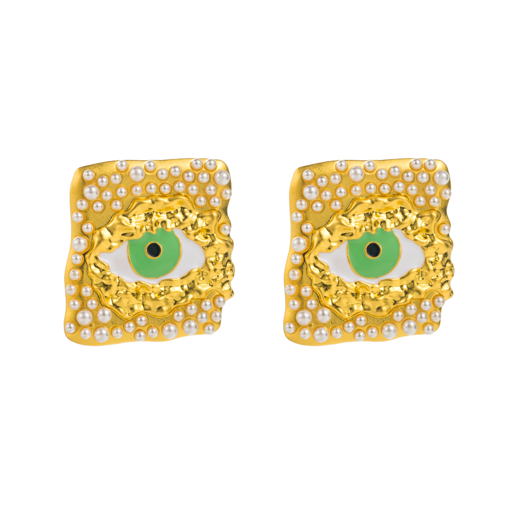 1 Paar Elegant Luxuriös Auge Überzug Inlay Zinklegierung Harz Perle Vergoldet Ohrstecker display picture 9