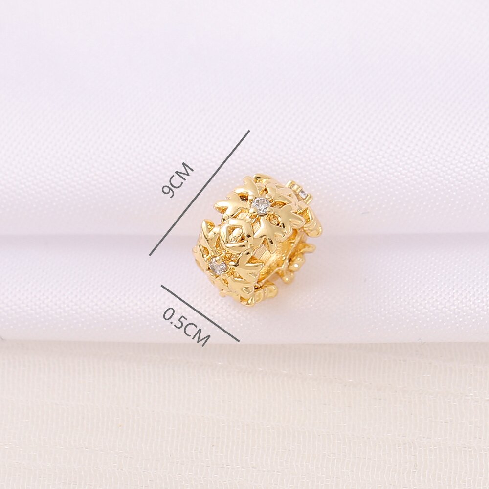 1 Piece 9*5.5mm Hole 4~4.9mm Copper Zircon 18K Gold Plated Round Wreath Snowflake Polished Beads display picture 2