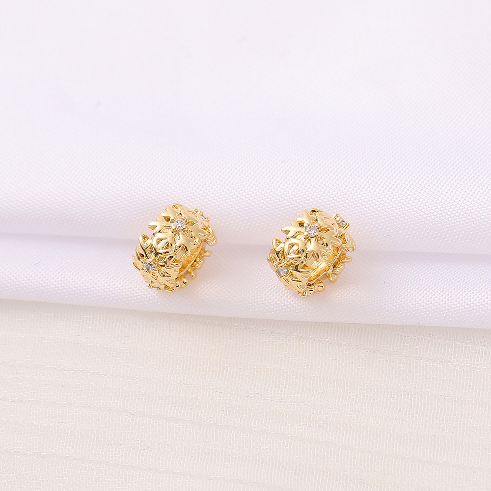 1 Piece 9*5.5mm Hole 4~4.9mm Copper Zircon 18K Gold Plated Round Wreath Snowflake Polished Beads display picture 4