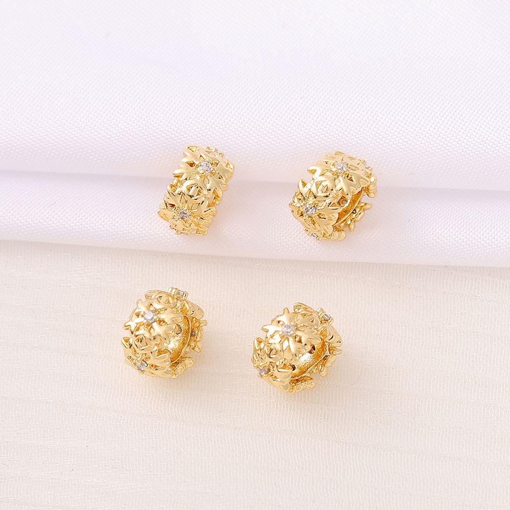 1 Piece 9*5.5mm Hole 4~4.9mm Copper Zircon 18K Gold Plated Round Wreath Snowflake Polished Beads display picture 5