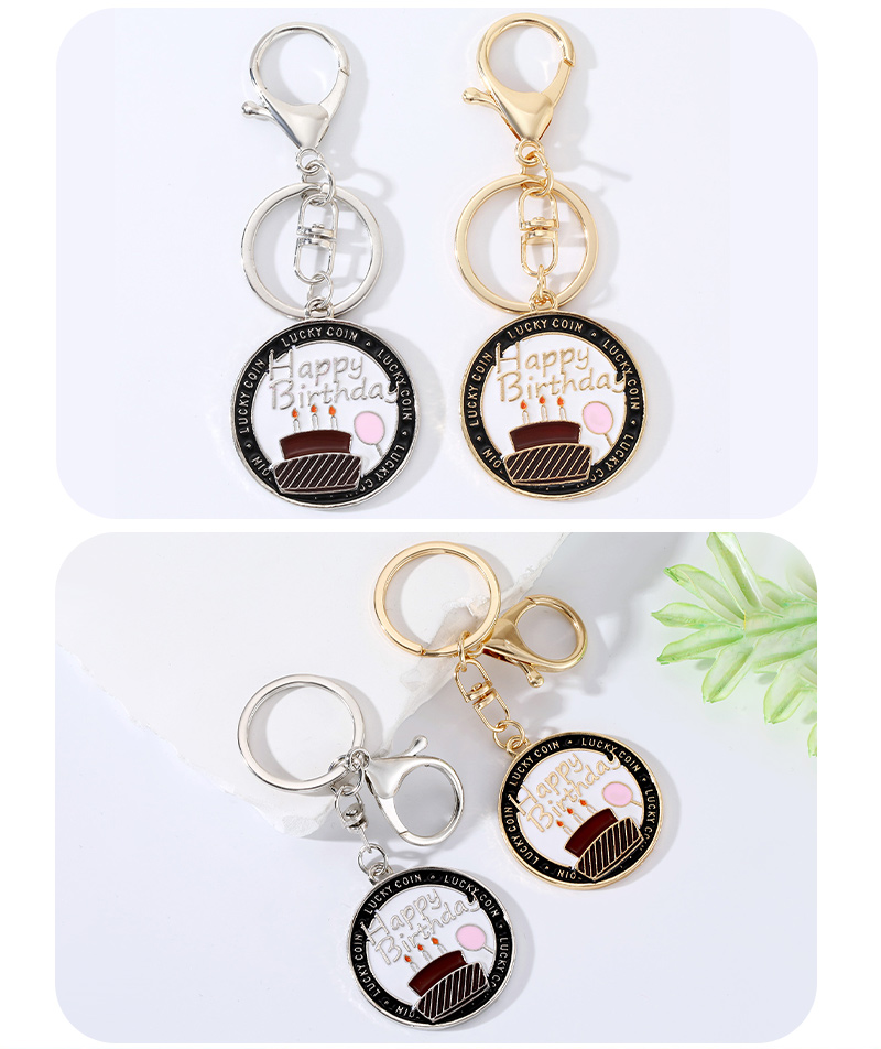 Simple Style Round Letter Cake Alloy Enamel Plating Birthday Bag Pendant Keychain display picture 7