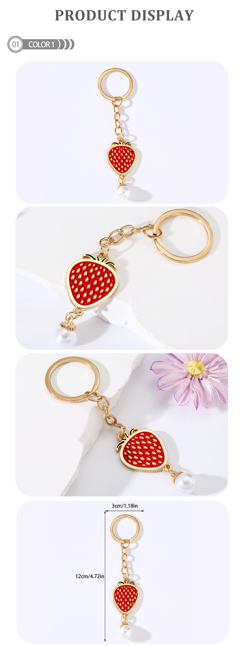 IG Style Simple Style Dog Hamburger Strawberry Alloy Enamel Plating Inlay Pearl Bag Pendant Keychain display picture 2