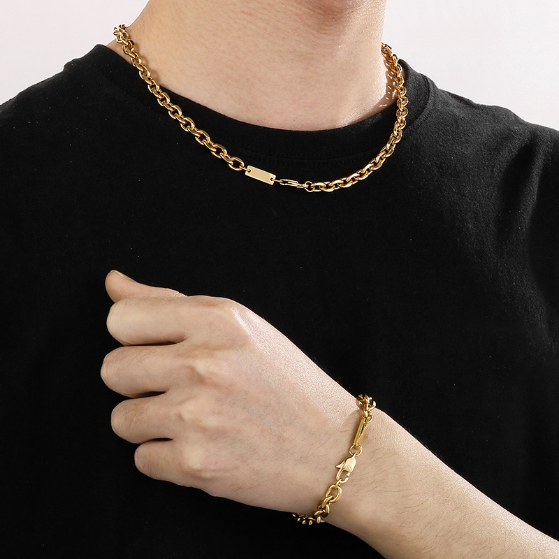 Stainless Steel 18K Gold Plated Hip-Hop Solid Color Bracelets Necklace display picture 1