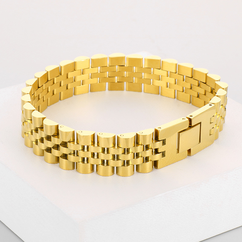 Hip-Hop Solid Color Stainless Steel 18K Gold Plated Men's Bracelets display picture 6