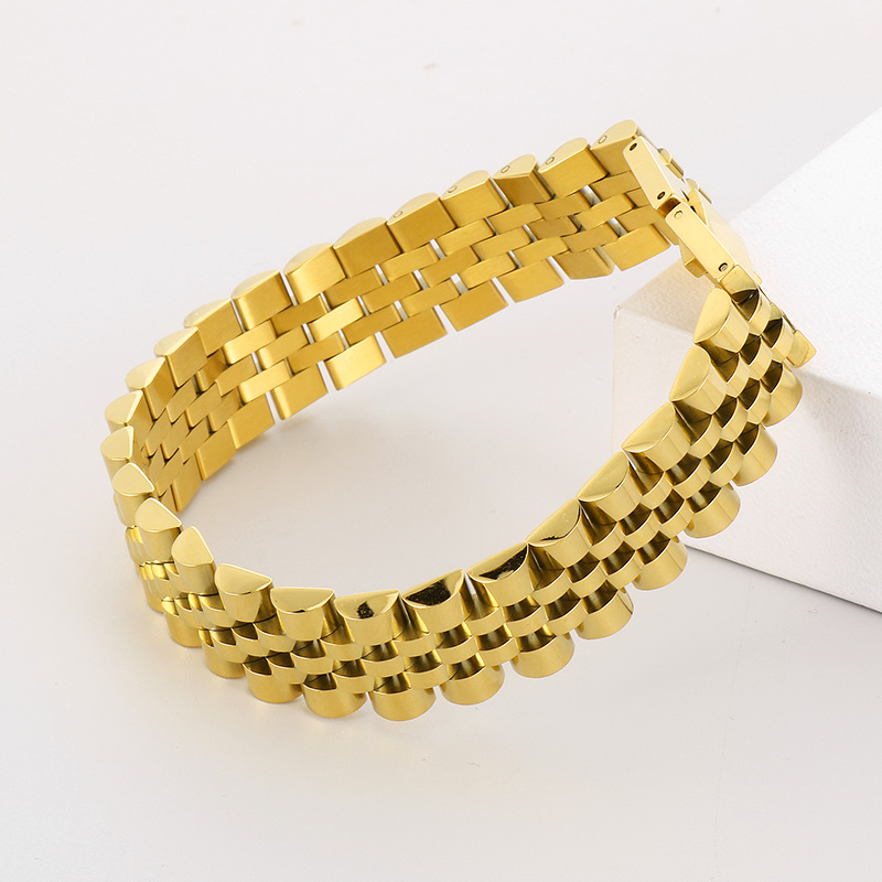Hip-Hop Solid Color Stainless Steel 18K Gold Plated Men's Bracelets display picture 9