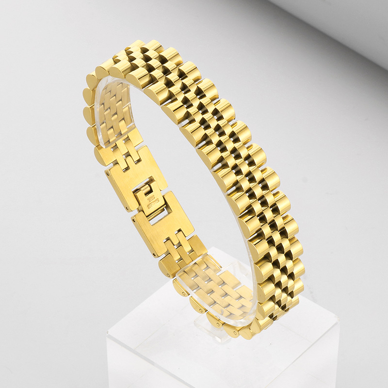 Hip-Hop Solid Color Stainless Steel 18K Gold Plated Men's Bracelets display picture 8