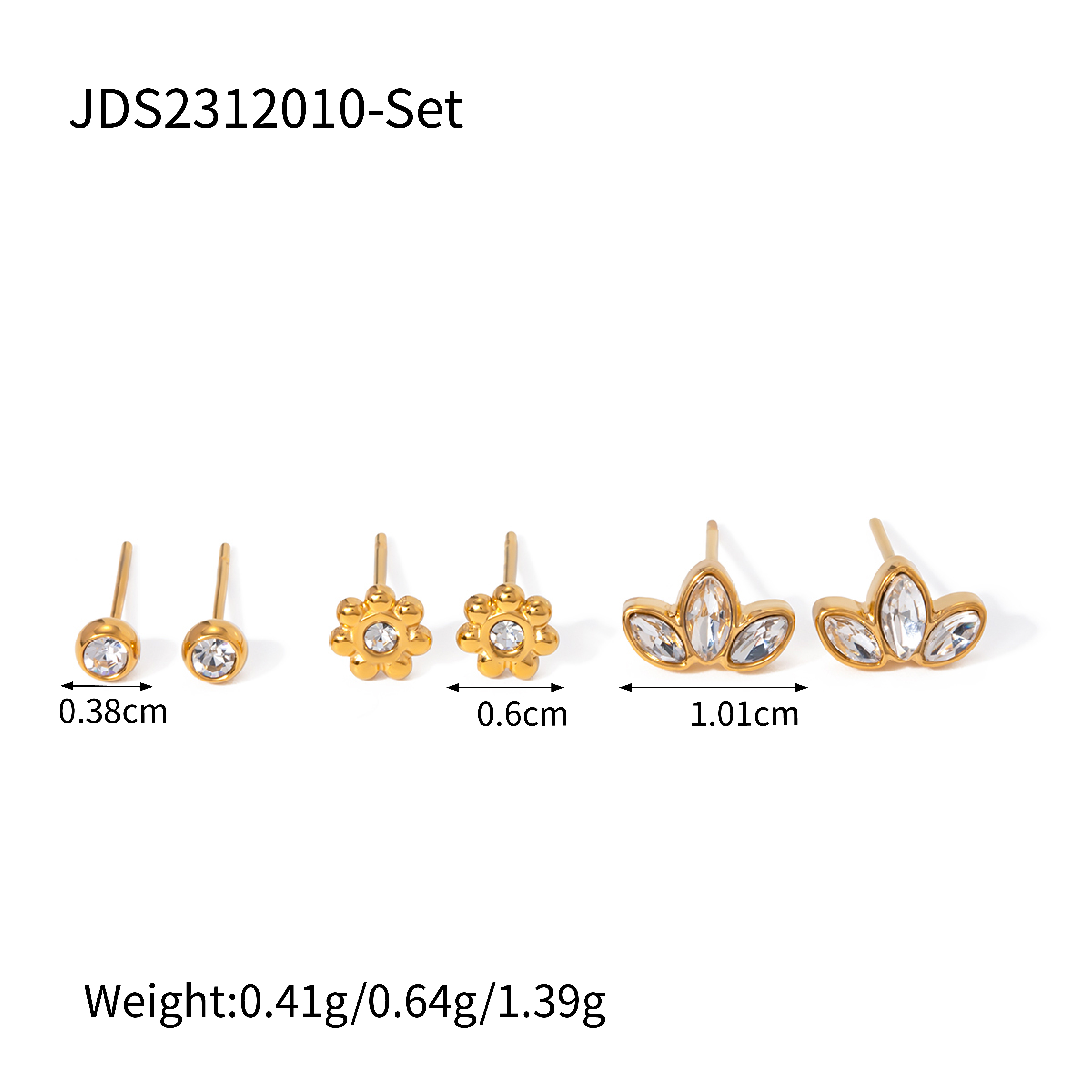 3 Paires Style IG Brillant Pétale Incruster Acier Inoxydable 304 Zircon Plaqué Or 18K Boucles D'Oreilles display picture 6