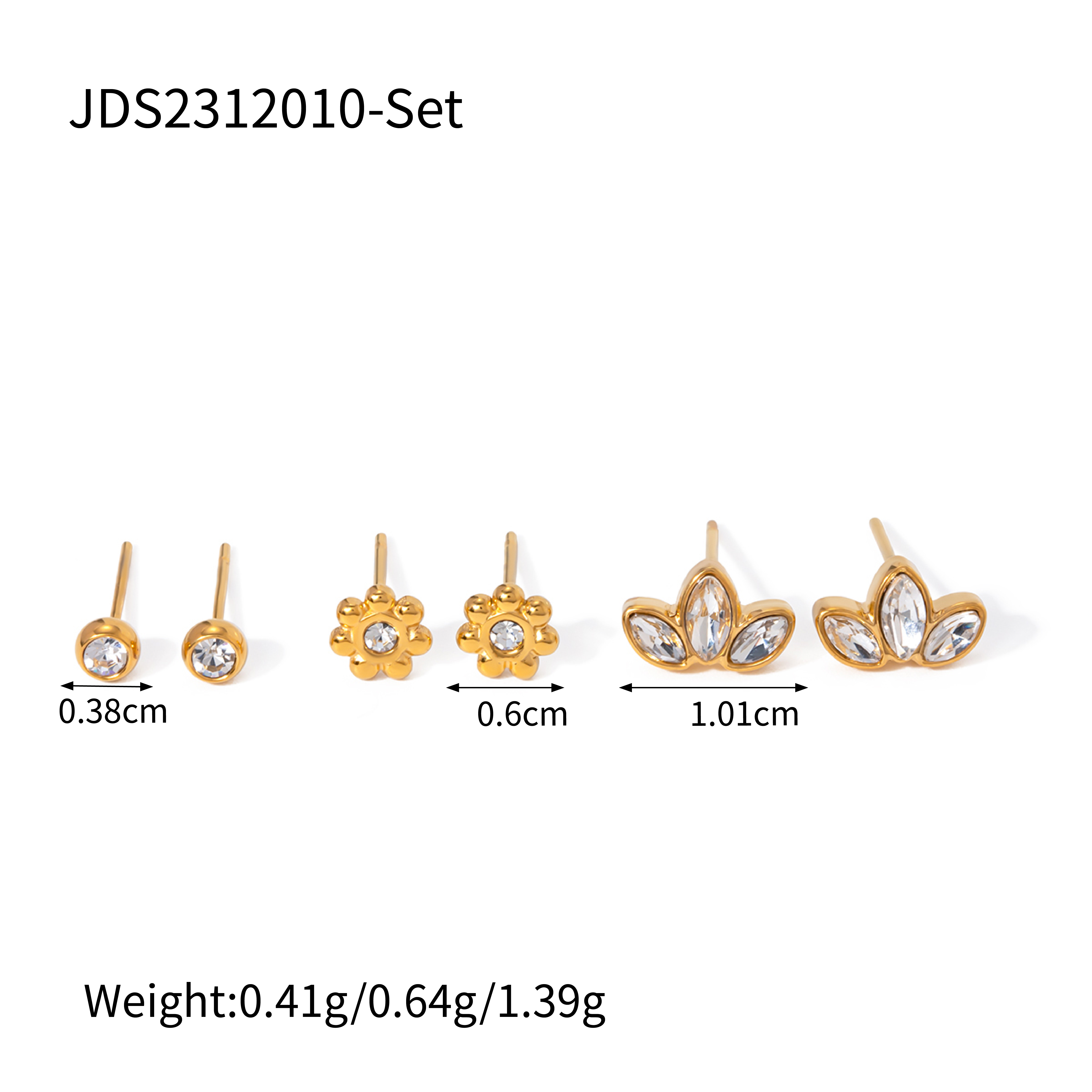 3 Pairs IG Style Shiny Petal Inlay 304 Stainless Steel Zircon 18K Gold Plated Ear Studs display picture 6
