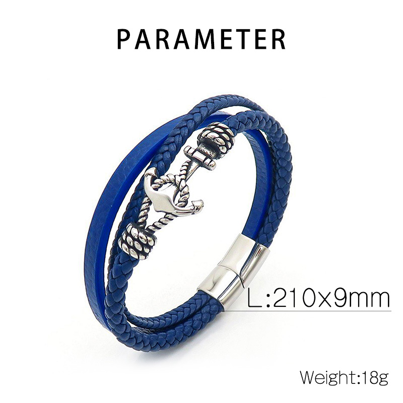 Business Anchor Leather Braid Men's Bangle display picture 1