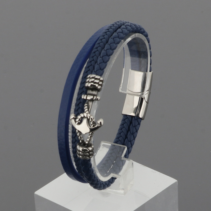 Business Anchor Leather Braid Men's Bangle display picture 3