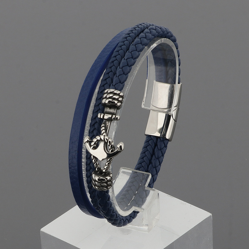 Business Anchor Leather Braid Men's Bangle display picture 6