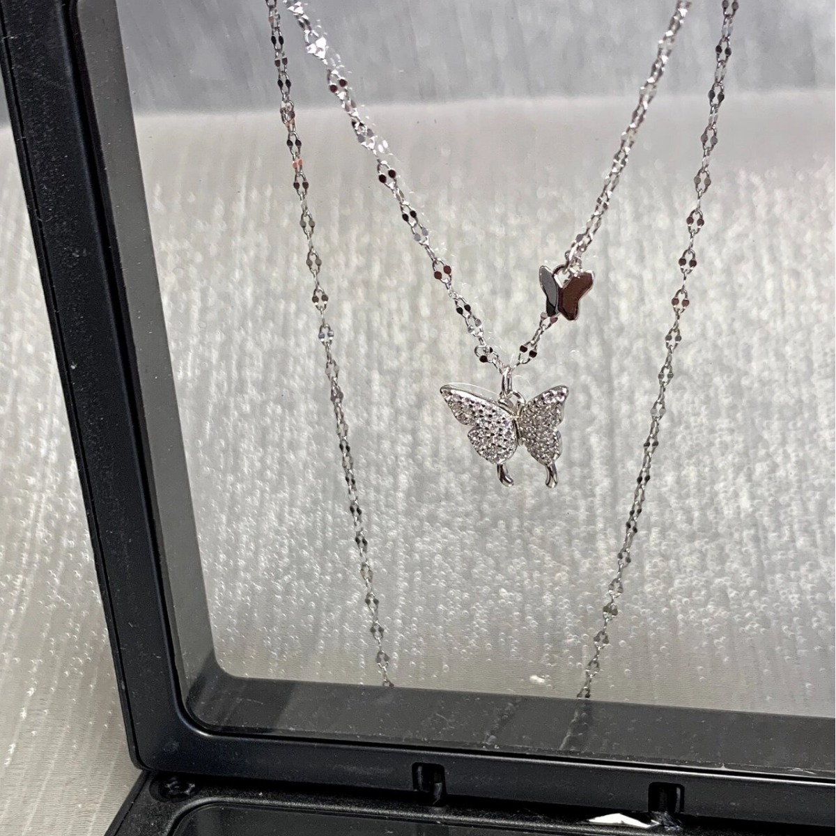 Sterling Silber Süss Schmetterling Inlay Zirkon Halskette Mit Anhänger display picture 4