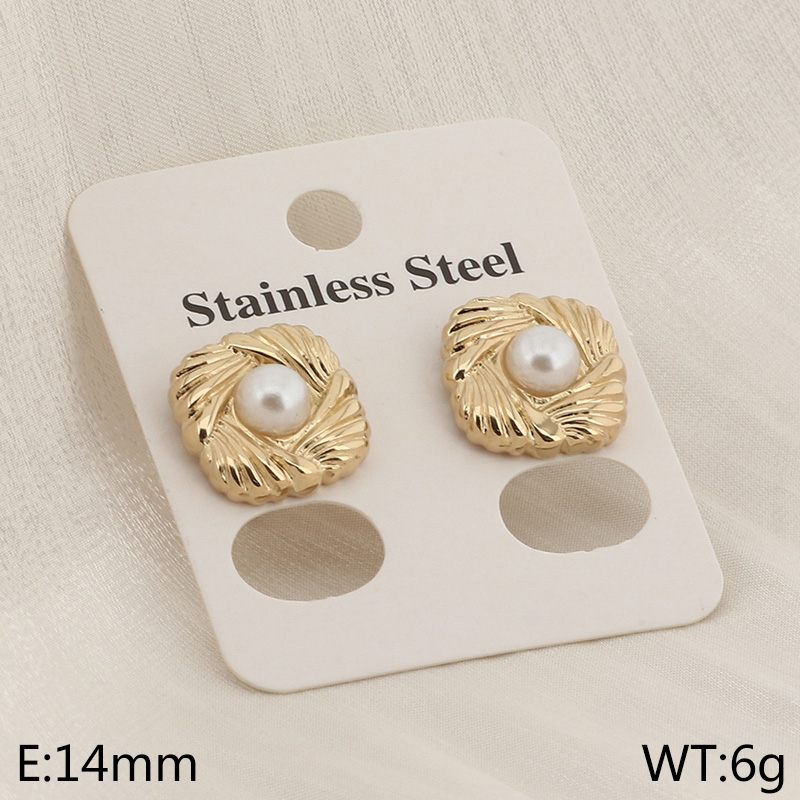 1 Pair Simple Style Solid Color Inlay Stainless Steel Pearl 18K Gold Plated Ear Studs display picture 2