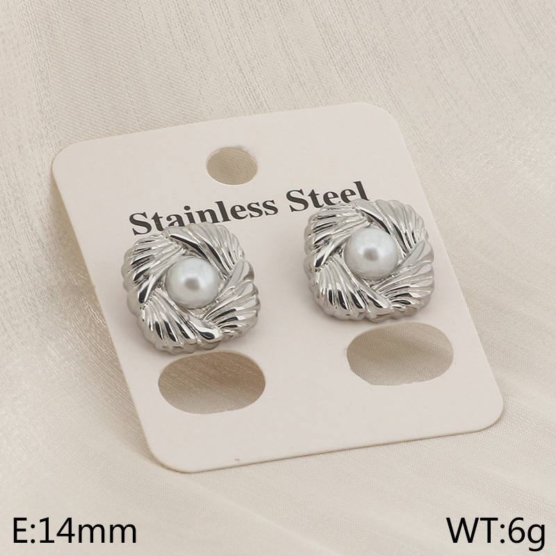 1 Pair Simple Style Solid Color Inlay Stainless Steel Pearl 18K Gold Plated Ear Studs display picture 1