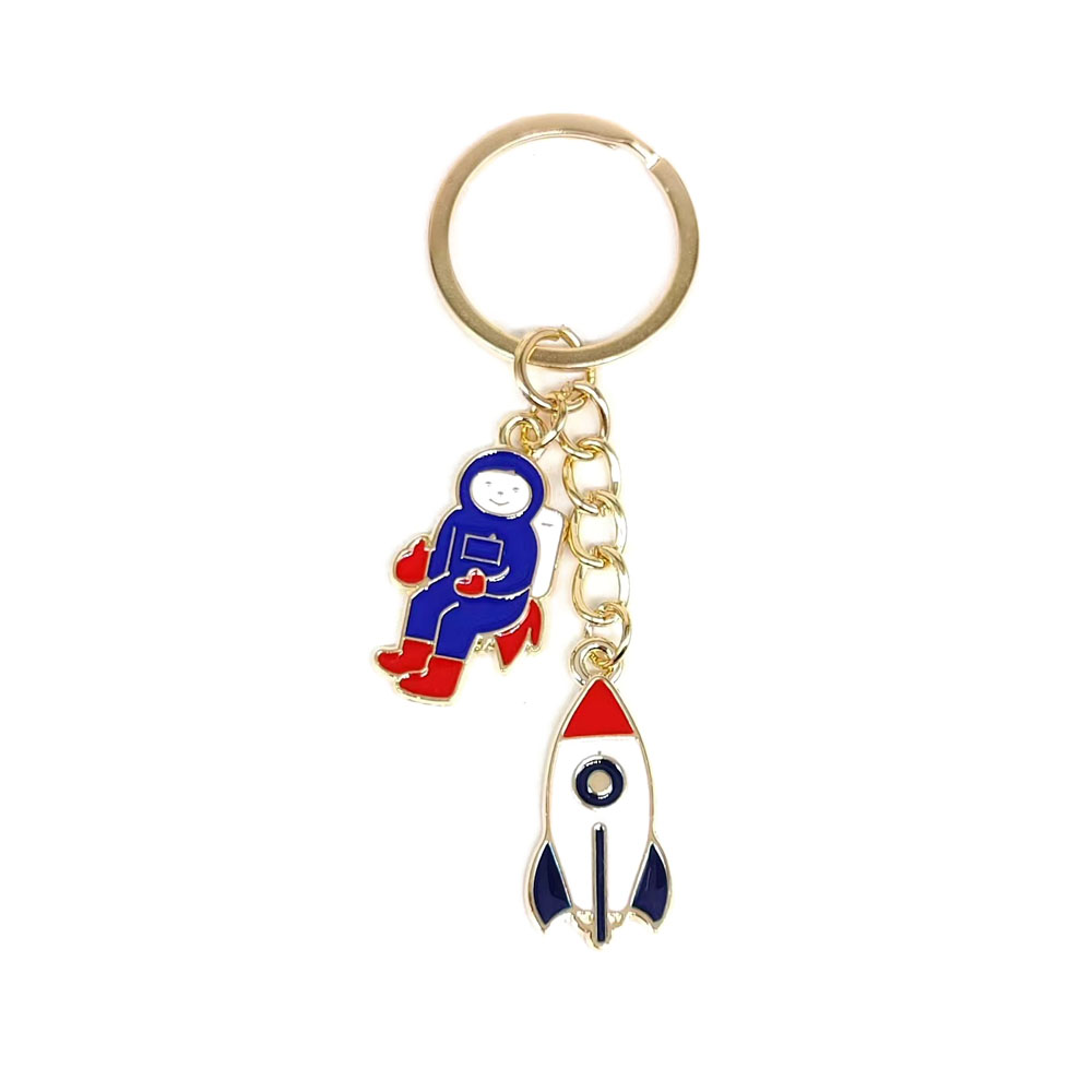 Streetwear Astronaut Rocket Alloy Enamel Gold Plated Bag Pendant Keychain display picture 1