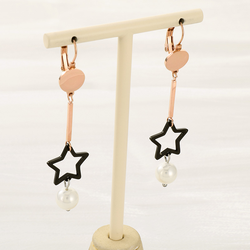 1 Pair Simple Style Star Inlay 304 Stainless Steel Pearl 18K Gold Plated Drop Earrings display picture 12