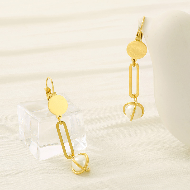 1 Pair Simple Style Solid Color Inlay Stainless Steel Pearl 18K Gold Plated Drop Earrings display picture 5