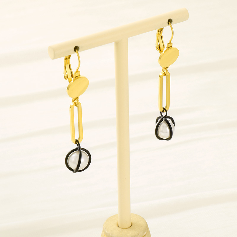 1 Pair Simple Style Solid Color Inlay Stainless Steel Pearl 18K Gold Plated Drop Earrings display picture 8