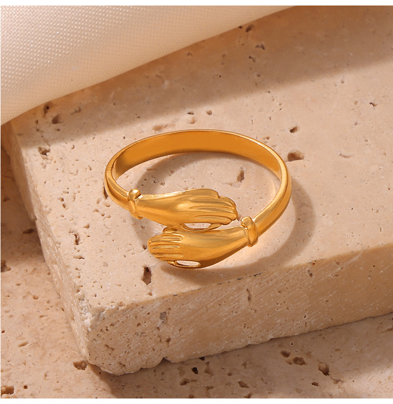 Titanium Steel 18K Gold Plated Casual Simple Style Commute Layered Plating Hollow Out Round Heart Shape Open Rings display picture 3