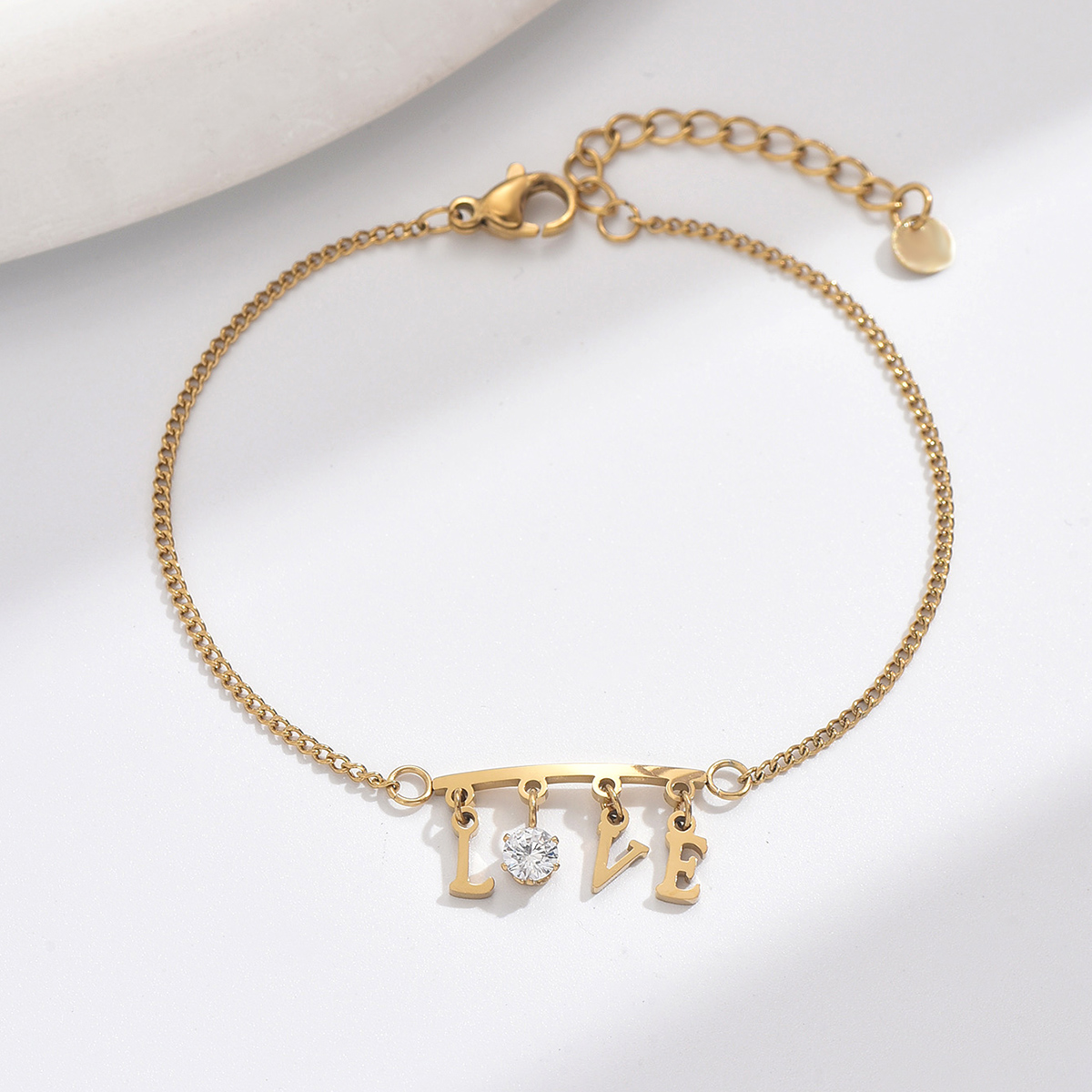 Simple Style Classic Style Letter Heart Shape 304 Stainless Steel 14K Gold Plated Zircon Bracelets In Bulk display picture 2