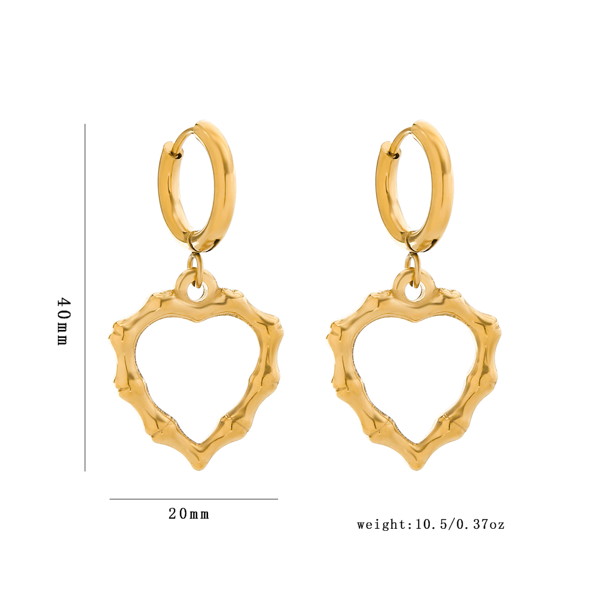 1 Pair Simple Style Classic Style Heart Shape Bamboo Plating 304 Stainless Steel 18K Gold Plated Drop Earrings display picture 1