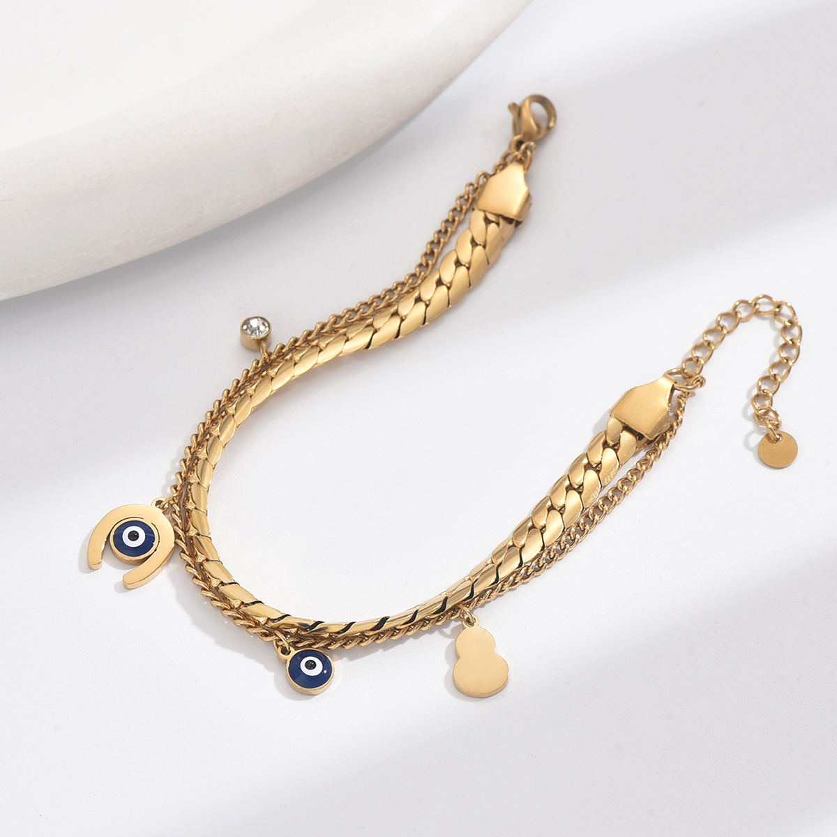 Casual Vacation Ethnic Style Eye Gourd 304 Stainless Steel 14K Gold Plated Zircon Bracelets In Bulk display picture 4