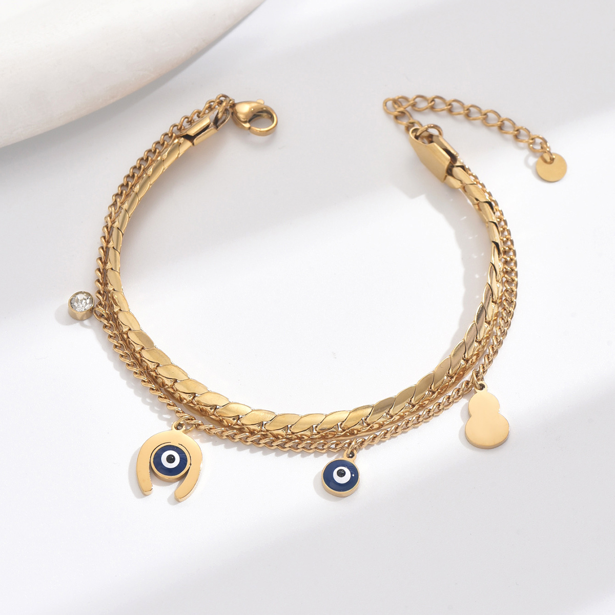Casual Vacation Ethnic Style Eye Gourd 304 Stainless Steel 14K Gold Plated Zircon Bracelets In Bulk display picture 2