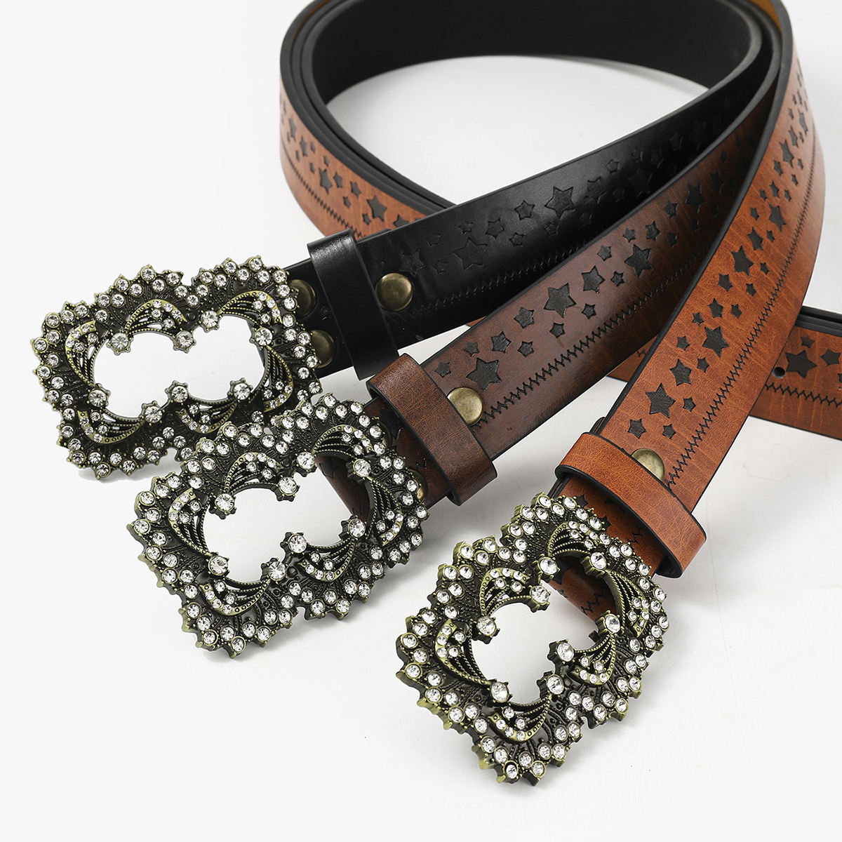 Vintage Style Star Pu Leather Inlay Diamond Women's Leather Belts display picture 12