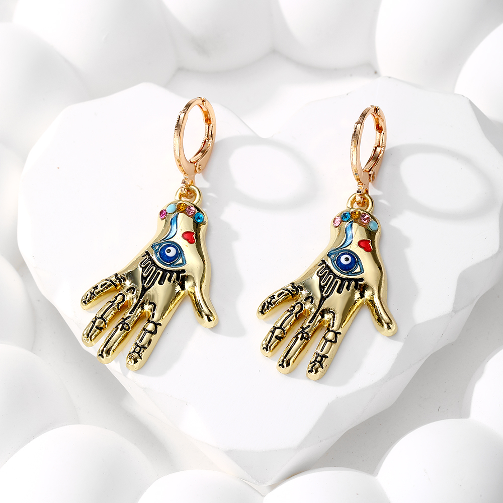 1 Pair Vintage Style Ethnic Style Simple Style Palm Hand Of Fatima Eye Alloy Drop Earrings display picture 3