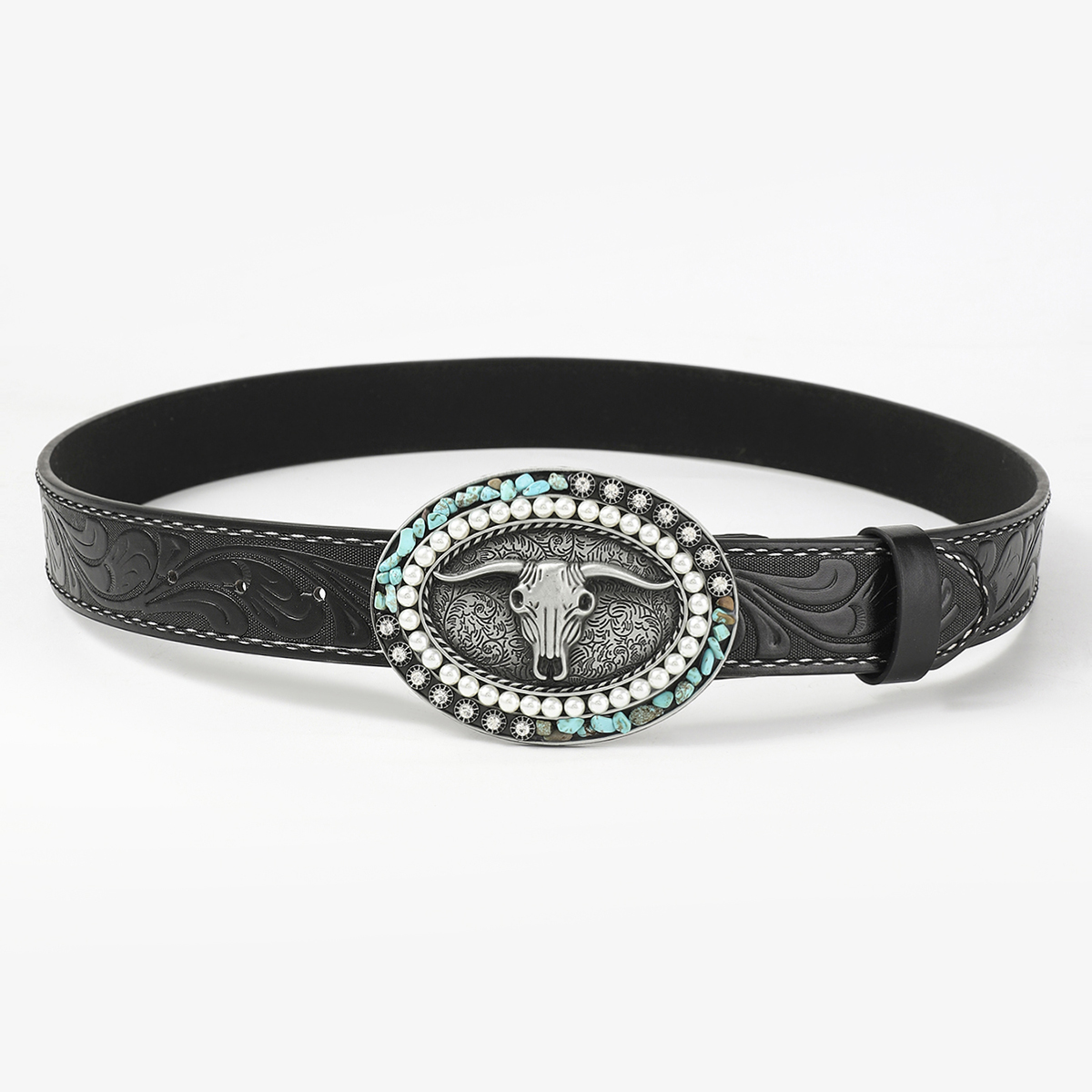 Gothic Retro Streetwear Animal Pu Leather Inlay Artificial Pearls Turquoise Men's Leather Belts display picture 2