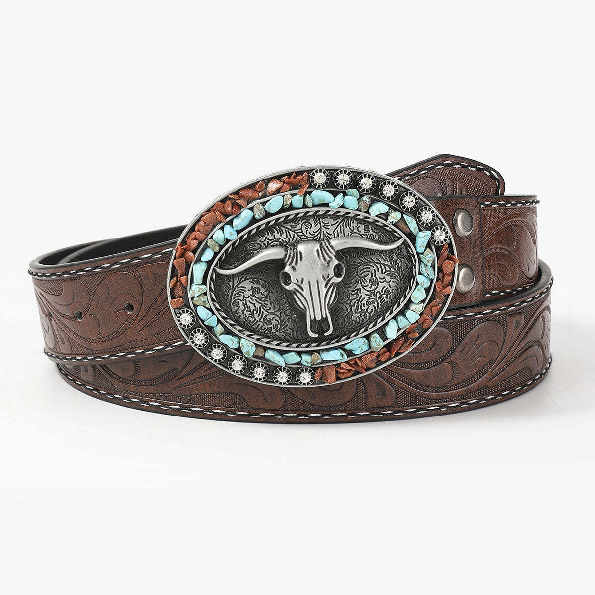 Gothic Retro Streetwear Animal Pu Leather Inlay Artificial Pearls Turquoise Men's Leather Belts display picture 12