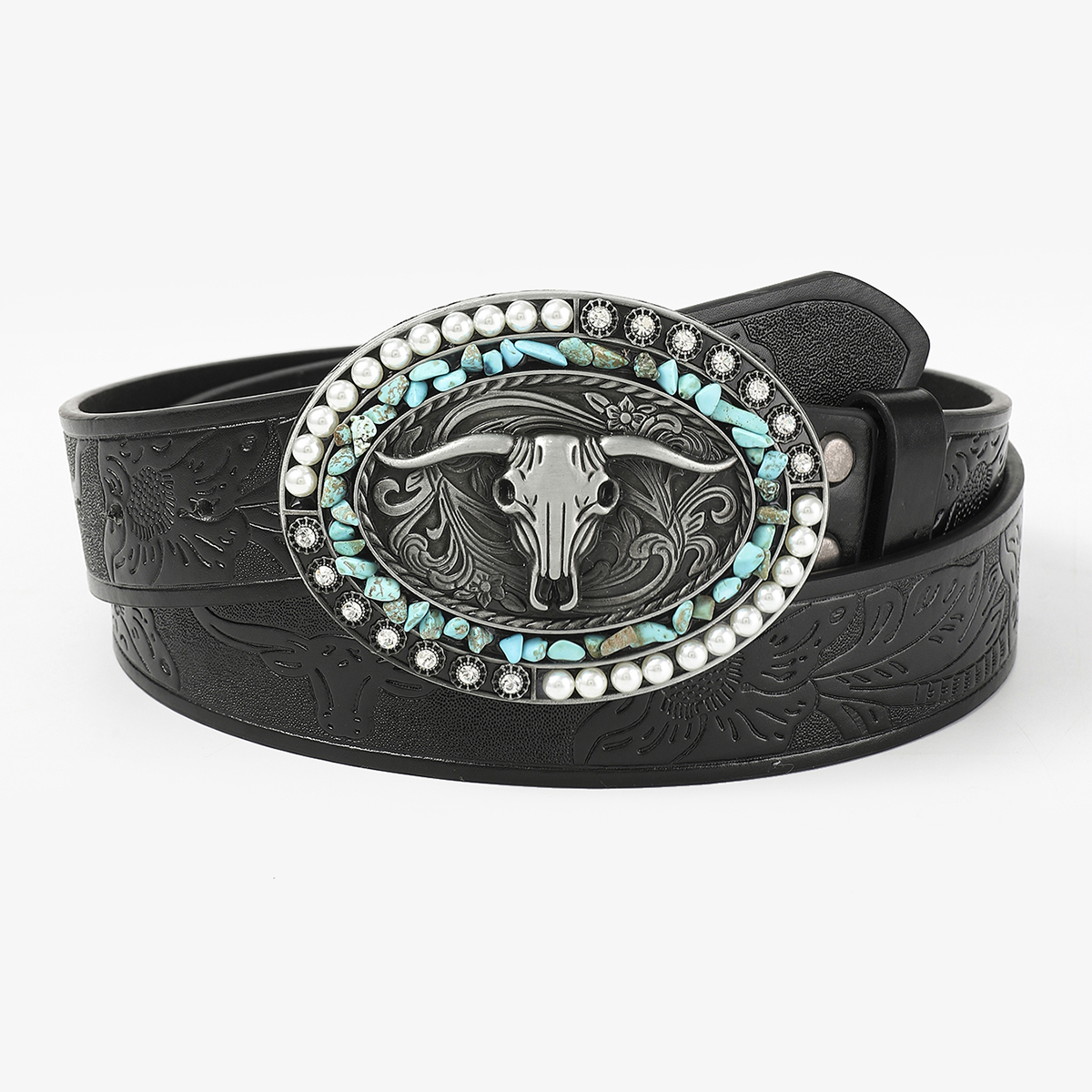 Gothic Retro Streetwear Animal Pu Leather Inlay Artificial Pearls Turquoise Men's Leather Belts display picture 11