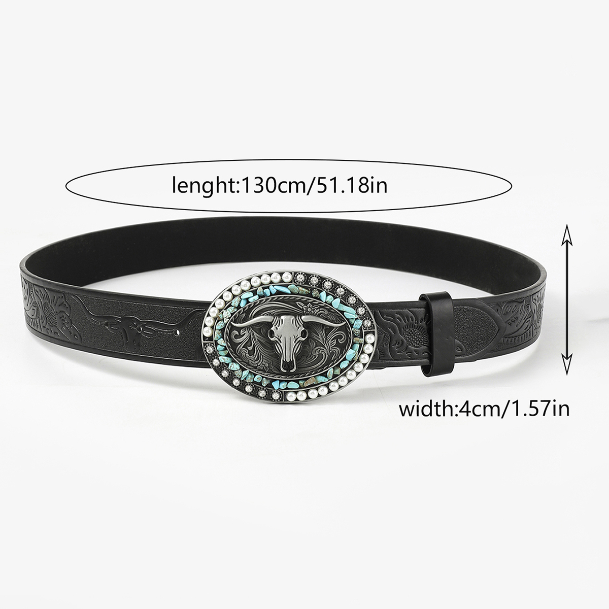 Gothic Retro Streetwear Animal Pu Leather Inlay Artificial Pearls Turquoise Men's Leather Belts display picture 4