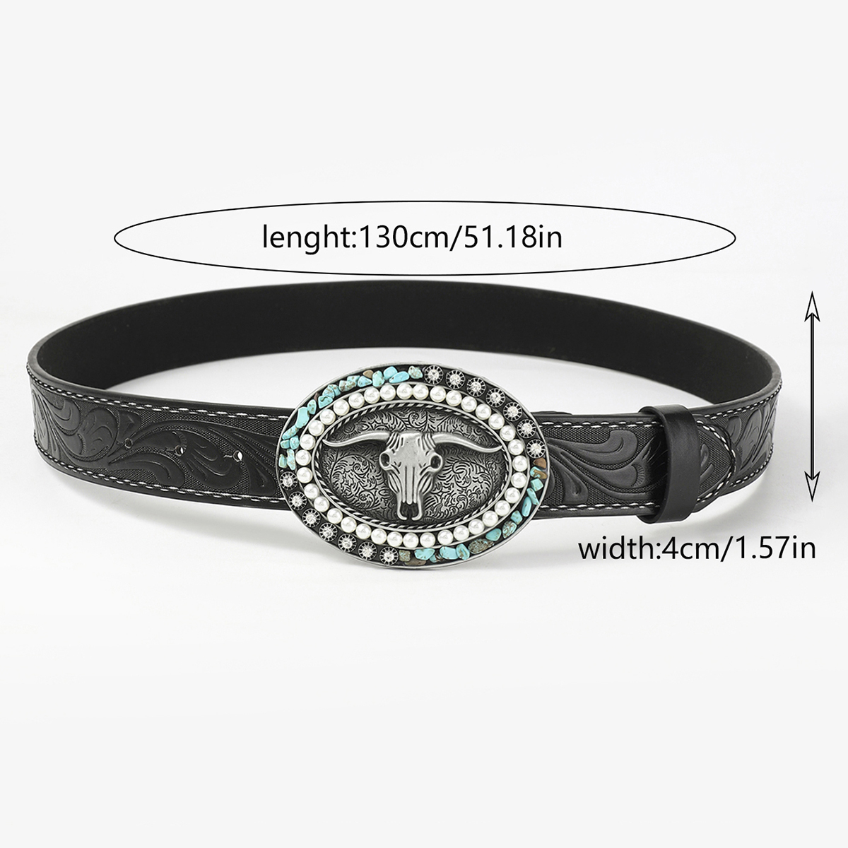 Gothic Retro Streetwear Animal Pu Leather Inlay Artificial Pearls Turquoise Men's Leather Belts display picture 6