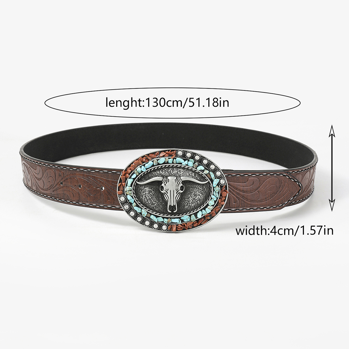 Gothic Retro Streetwear Animal Pu Leather Inlay Artificial Pearls Turquoise Men's Leather Belts display picture 3