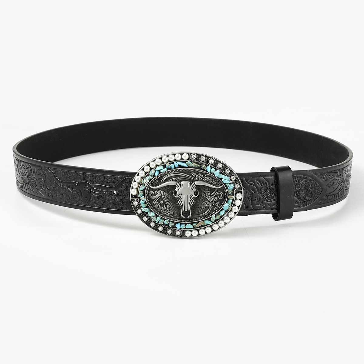 Gothic Retro Streetwear Animal Pu Leather Inlay Artificial Pearls Turquoise Men's Leather Belts display picture 15
