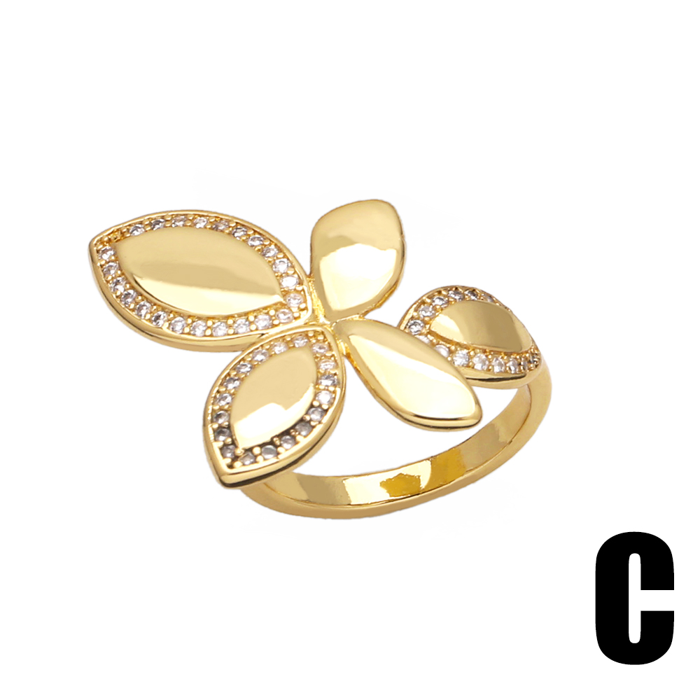 Wholesale Modern Style Simple Style Flower Copper Plating Inlay 18K Gold Plated Zircon Rings display picture 6