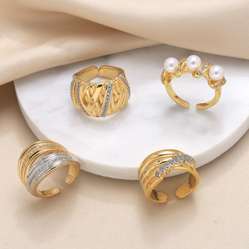 Wholesale Retro Simple Style Roman Style Geometric Copper Plating Inlay 18K Gold Plated Zircon Rings display picture 3