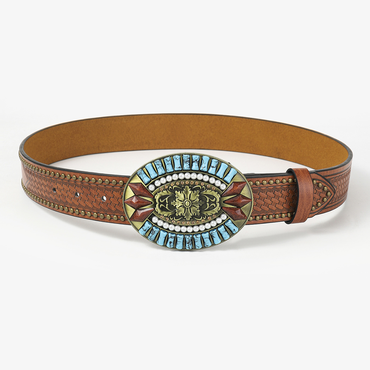 Retro Vacation Animal Pu Leather Inlay Turquoise Women's Leather Belts display picture 9