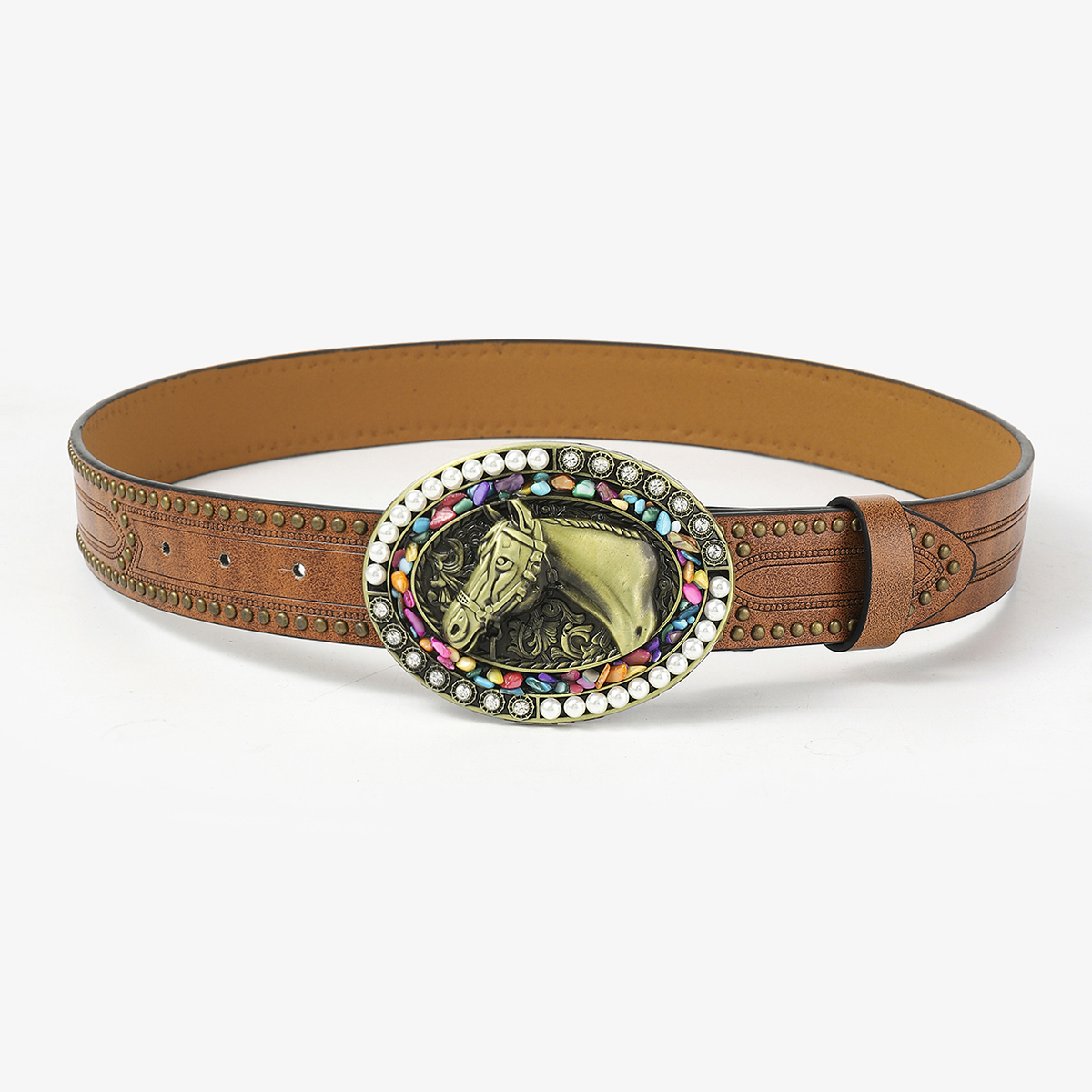 Retro Vacation Animal Pu Leather Inlay Turquoise Women's Leather Belts display picture 7