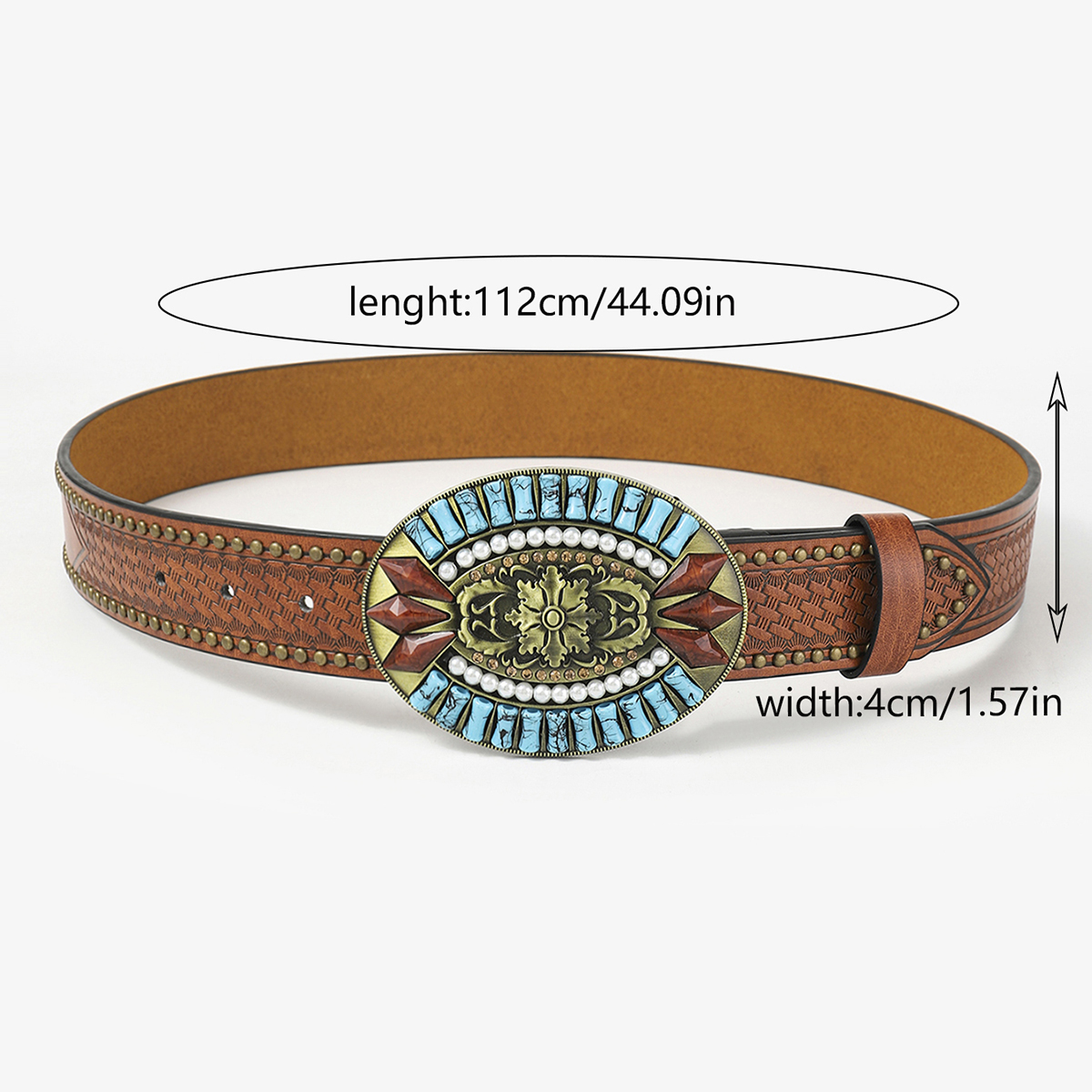 Retro Vacation Animal Pu Leather Inlay Turquoise Women's Leather Belts display picture 11