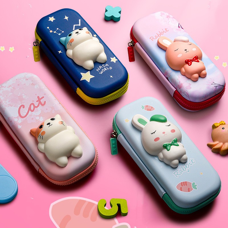 Rabbit Cat Pu Class Learning School Cute Pencil Case display picture 1