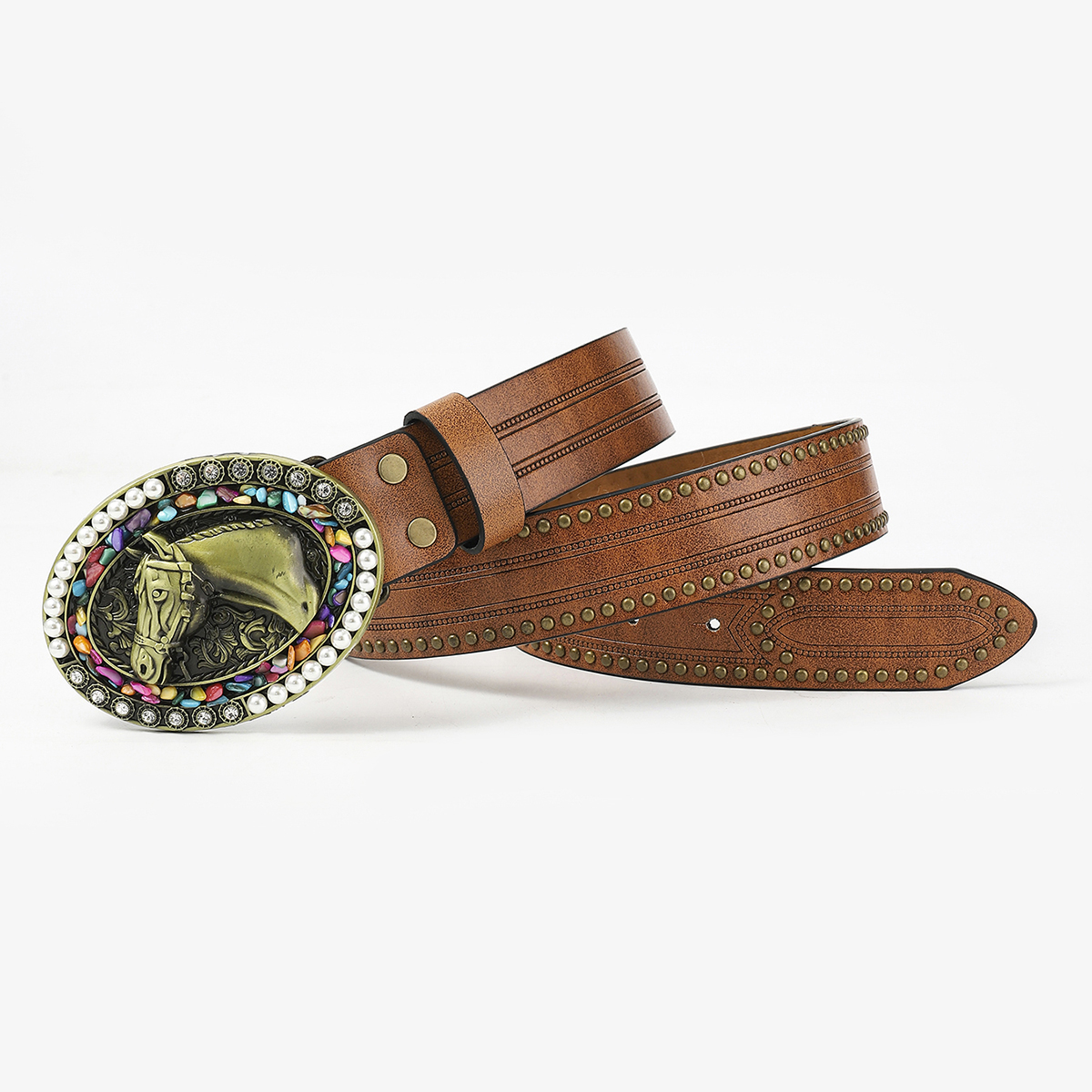 Retro Vacation Animal Pu Leather Inlay Turquoise Women's Leather Belts display picture 5