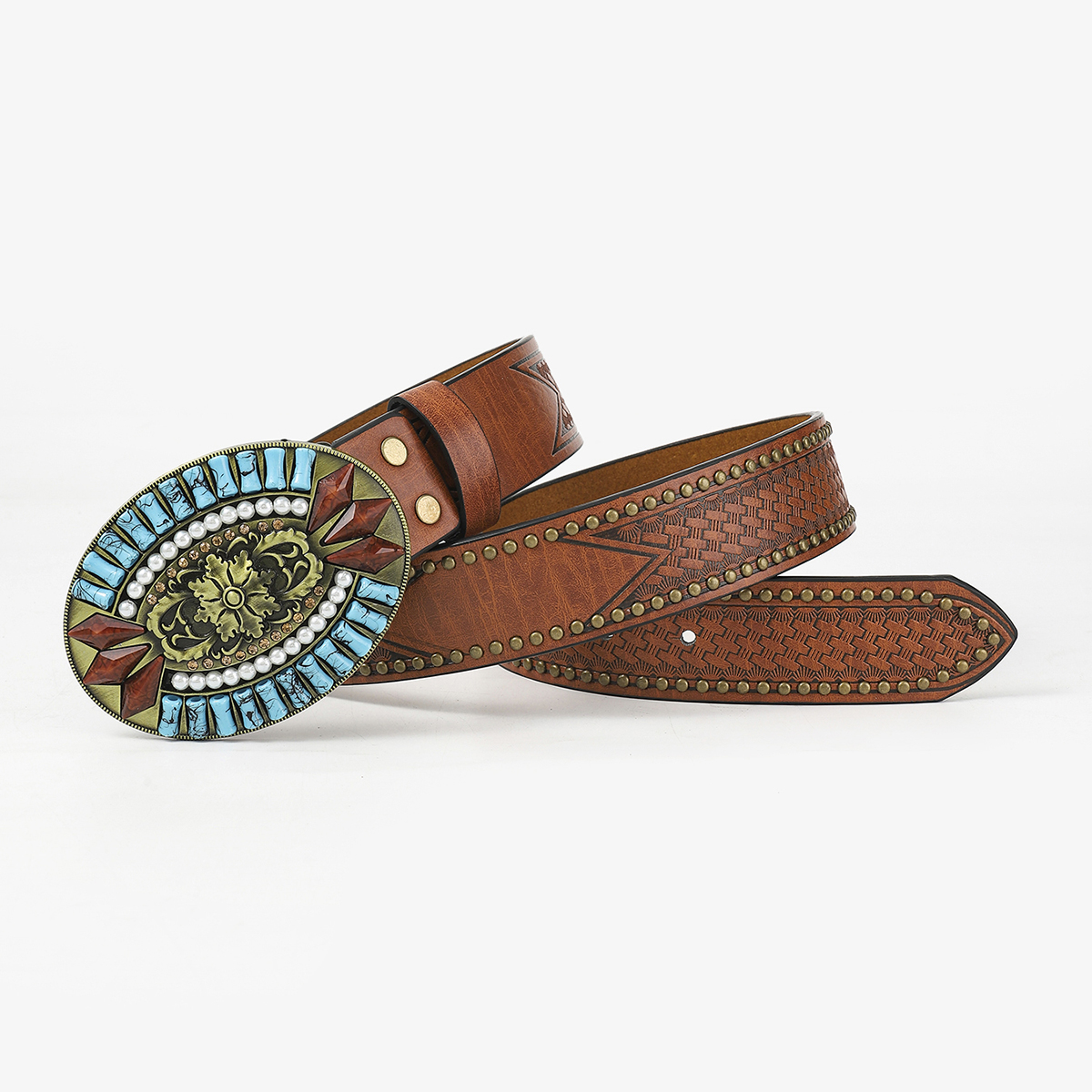 Retro Vacation Animal Pu Leather Inlay Turquoise Women's Leather Belts display picture 8